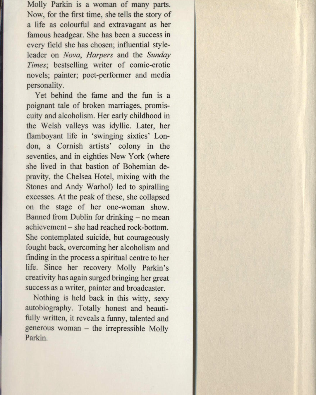 Moll: The Making of Molly Parkin, An Autobiography by Molly Parkin 1st ed.