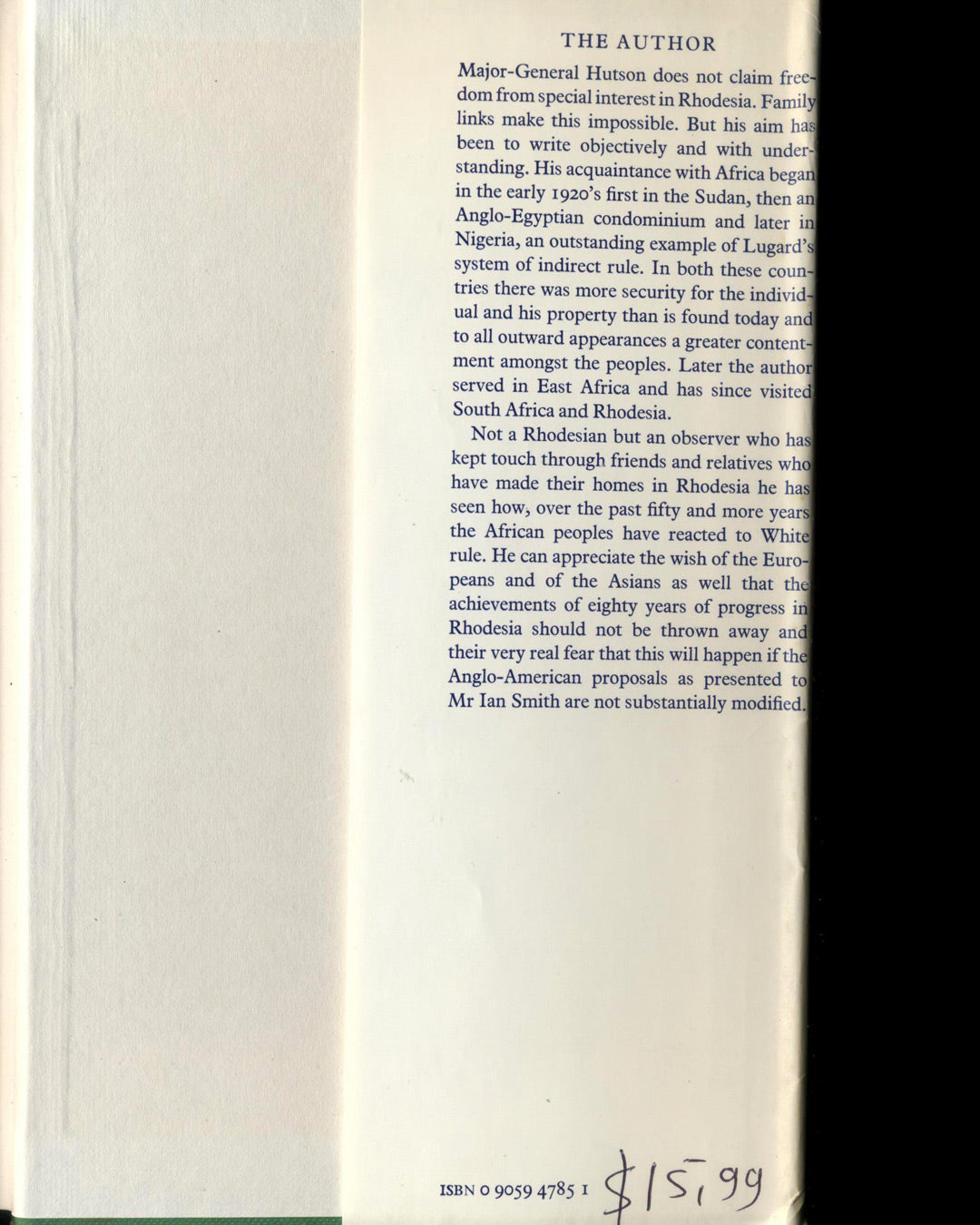 Rhodesia: Ending an Era by Major-General H.P.W. Hutson 1st ed.